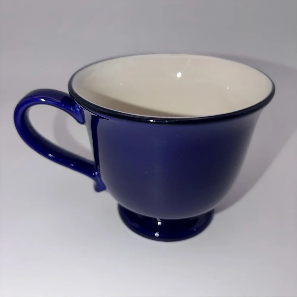 Vintage Cobalt Blue Stoneware Tea Cups Set w Sugar Bowl & Creamer - Picture 12 of 16